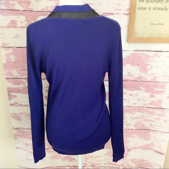 ELLEN TRACY Purple Wool Blend Cardigan Sweater Medium V-neck Ribbed Knit - Picture 2 of 5